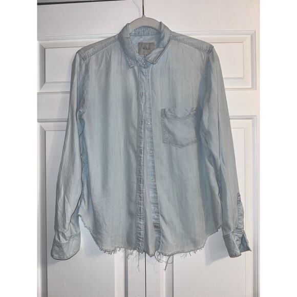 Rails Tops - Rails Ingrid Raw Light Vintage Shirt Blue Raw Hem Long Sleeve Button Down Sz S
